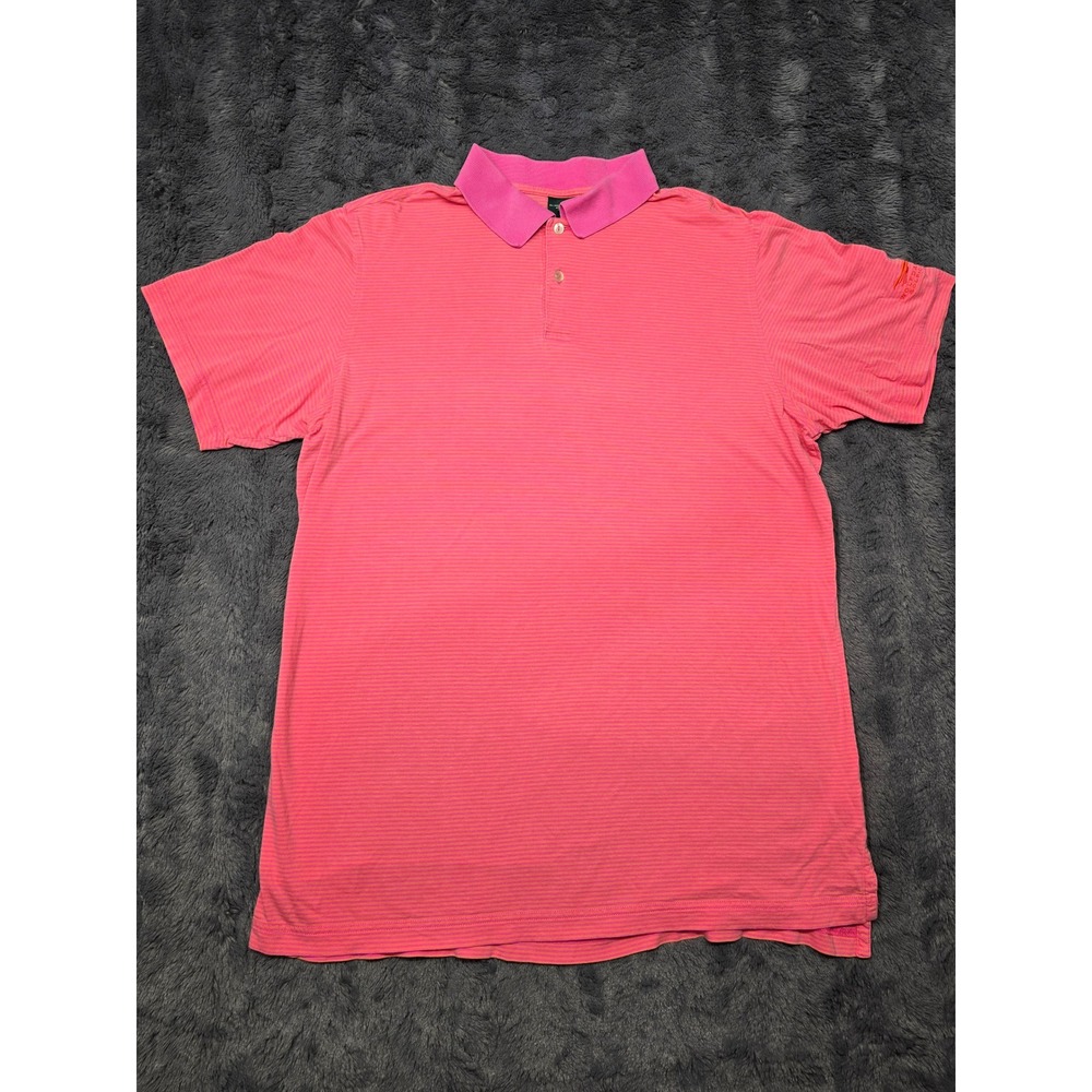 Fairway & Greene Signature Mens Pink Orange Striped Wolfdancer Golf Polo Shirt L